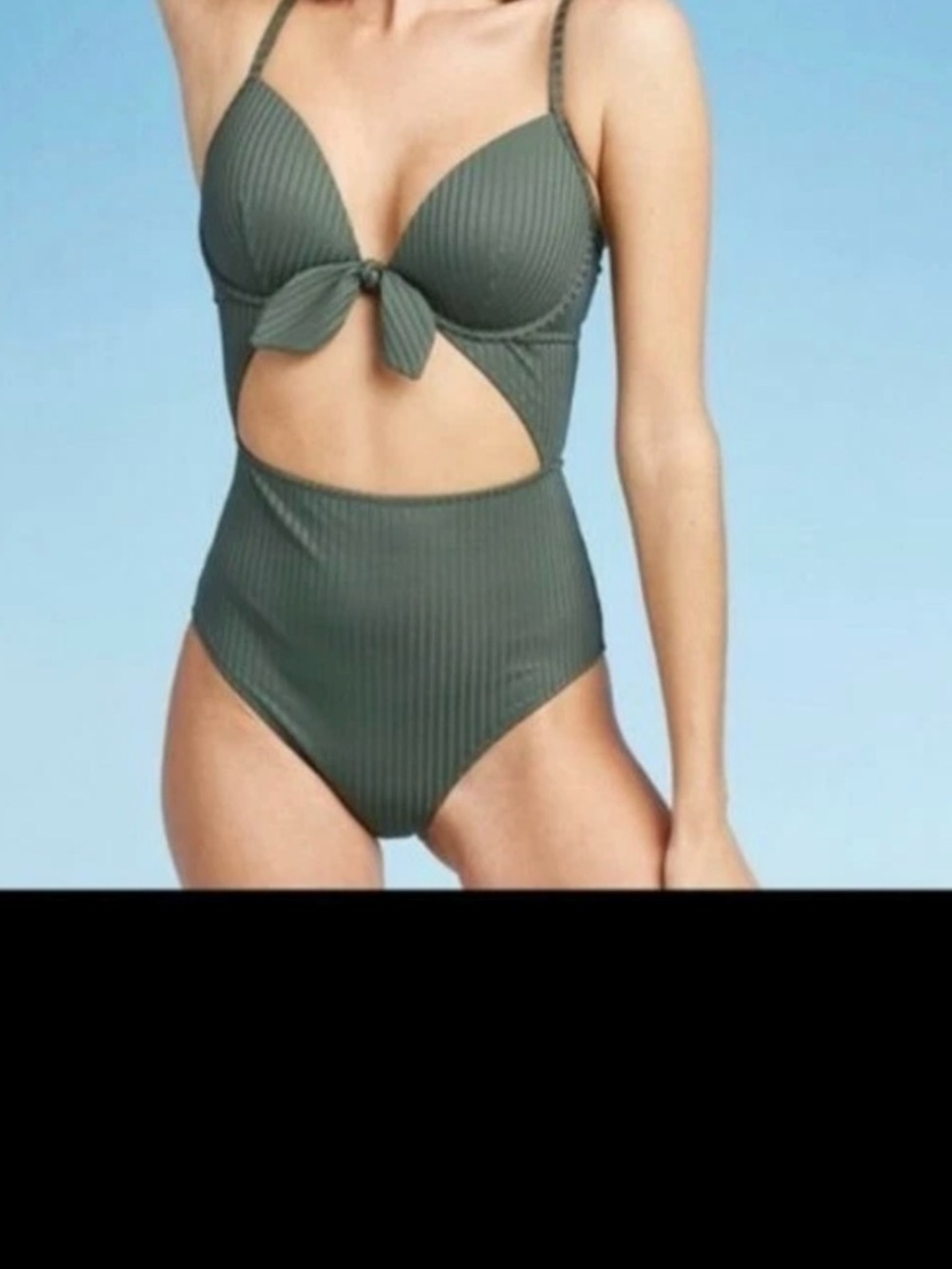 Sand & Shore 32DDD swimsuit green Cutout One-Piece front bow NEVER WORN